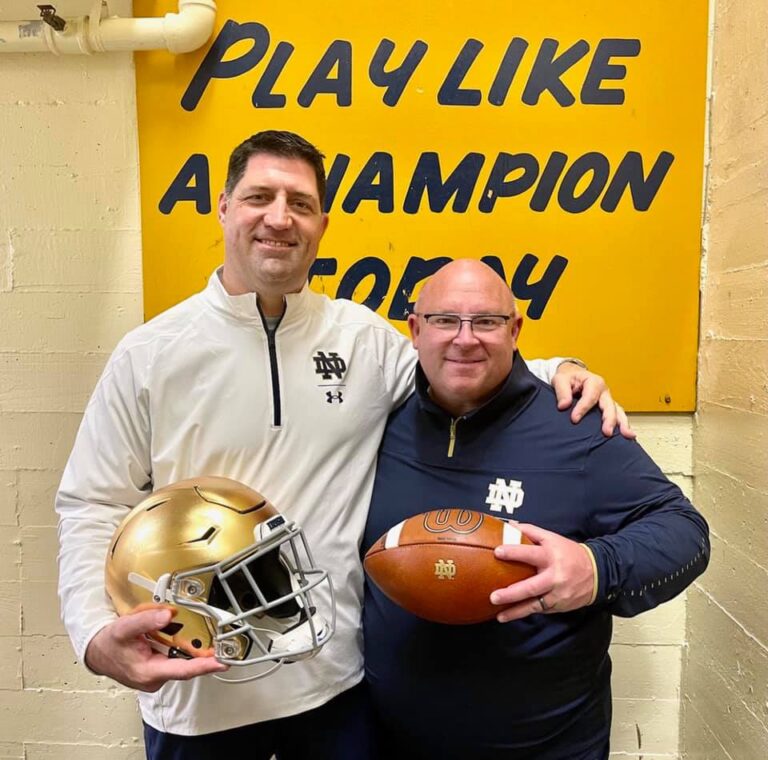Dr. Brian Ratigan and Dr. Christopher Balint at the Notre Dame Blue-Gold! South Bend Orthopaedics has been the team physician for Notre Dame Athletics since 1949. Since 1949, Dr. Ratigan and Dr. Balint are the 4th and 5th Orthopaedic team physicians for Notre Dame Football. They follow the legacy of Dr. Les Bodnar, Dr. Will Yergler and Dr. Dave Bankoff!